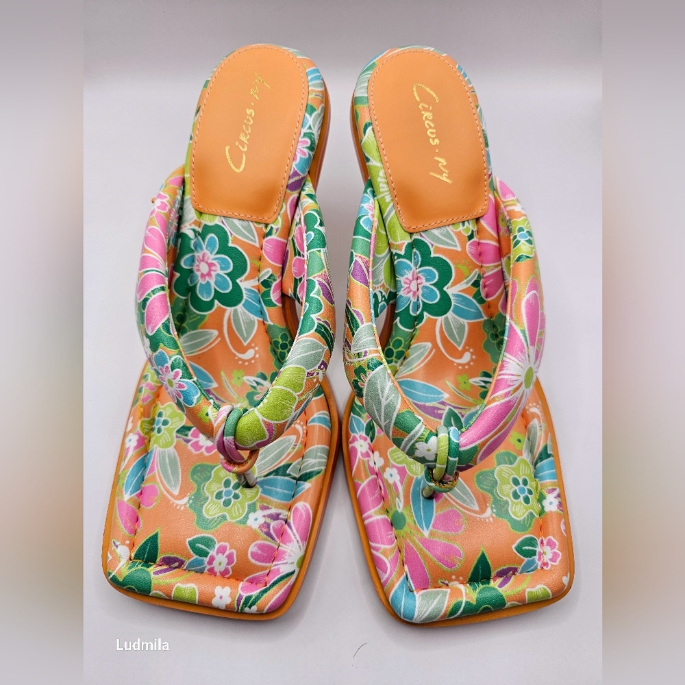 CIRCUS*NY by Sam‎ Edelman size 7.5 orange tropical flower heeled sandals